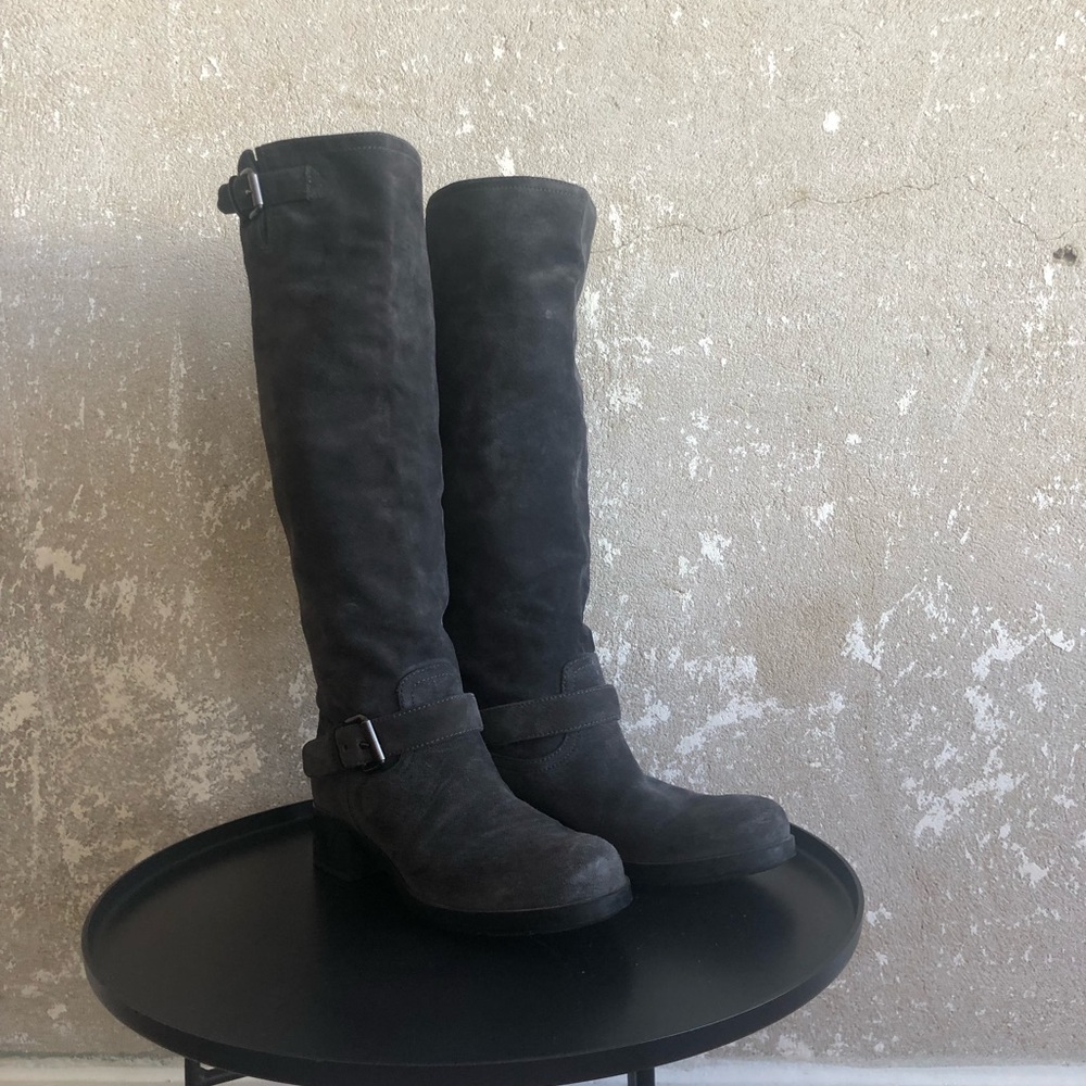 Prada knee-high suede moto boots
